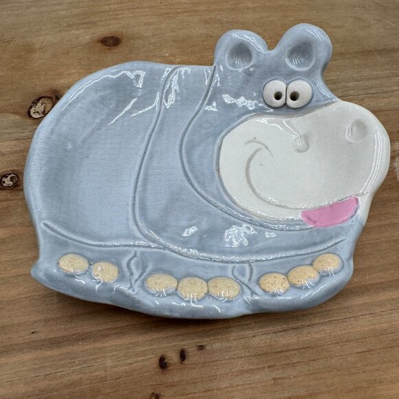 Hippo trinket soap tray dish pottery Nishio studio pottery studio art excellent - Picture 1 of 7